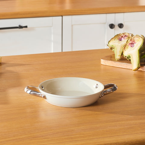 Karaca Swiss Crystal Almond Cream Non-Stick Induction Stainless Steel Handle Shallow Pan, 18cm, Cream