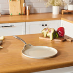 Karaca Swiss Crystal Almond Cream Non-Stick Induction Stainless Steel Handle Pancake Pan, 28cm, Cream