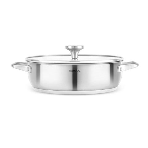 Karaca Elite Stainless Steel Induction Shallow Casserole & Lid, 26cm, Silver