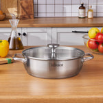 Karaca Elite Stainless Steel Induction Shallow Casserole & Lid, 26cm, Silver