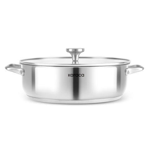 Karaca Elite Stainless Steel Induction Shallow Casserole & Lid, 30cm, Silver