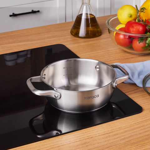 Karaca Elite Stainless Steel Induction Shallow Casserole & Lid, 18cm, Silver