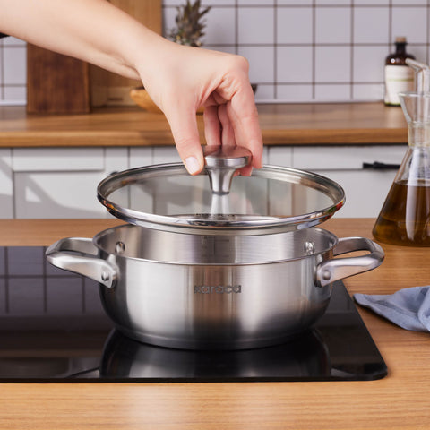 Karaca Elite Stainless Steel Induction Shallow Casserole & Lid, 20cm, Silver