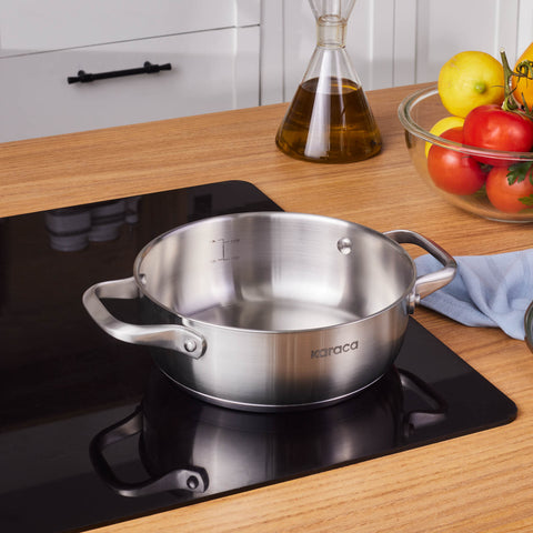 Karaca Elite Stainless Steel Induction Shallow Casserole & Lid, 20cm, Silver