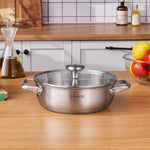 Karaca Elite Stainless Steel Induction Shallow Casserole & Lid, 22cm, Silver
