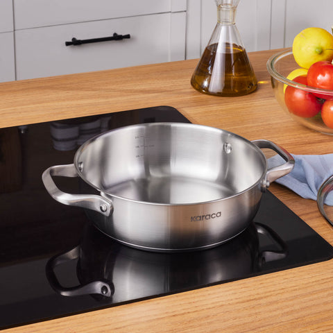 Karaca Elite Stainless Steel Induction Shallow Casserole & Lid, 22cm, Silver