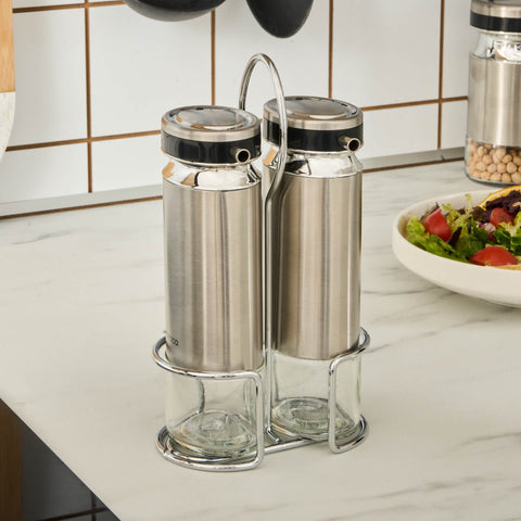 Karaca Stellum 3 Piece Glass Oil and Vinegar Bottle Set, Inox