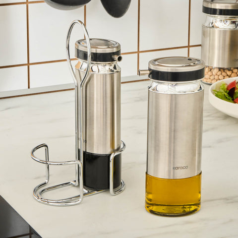 Karaca Stellum 3 Piece Glass Oil and Vinegar Bottle Set, Inox