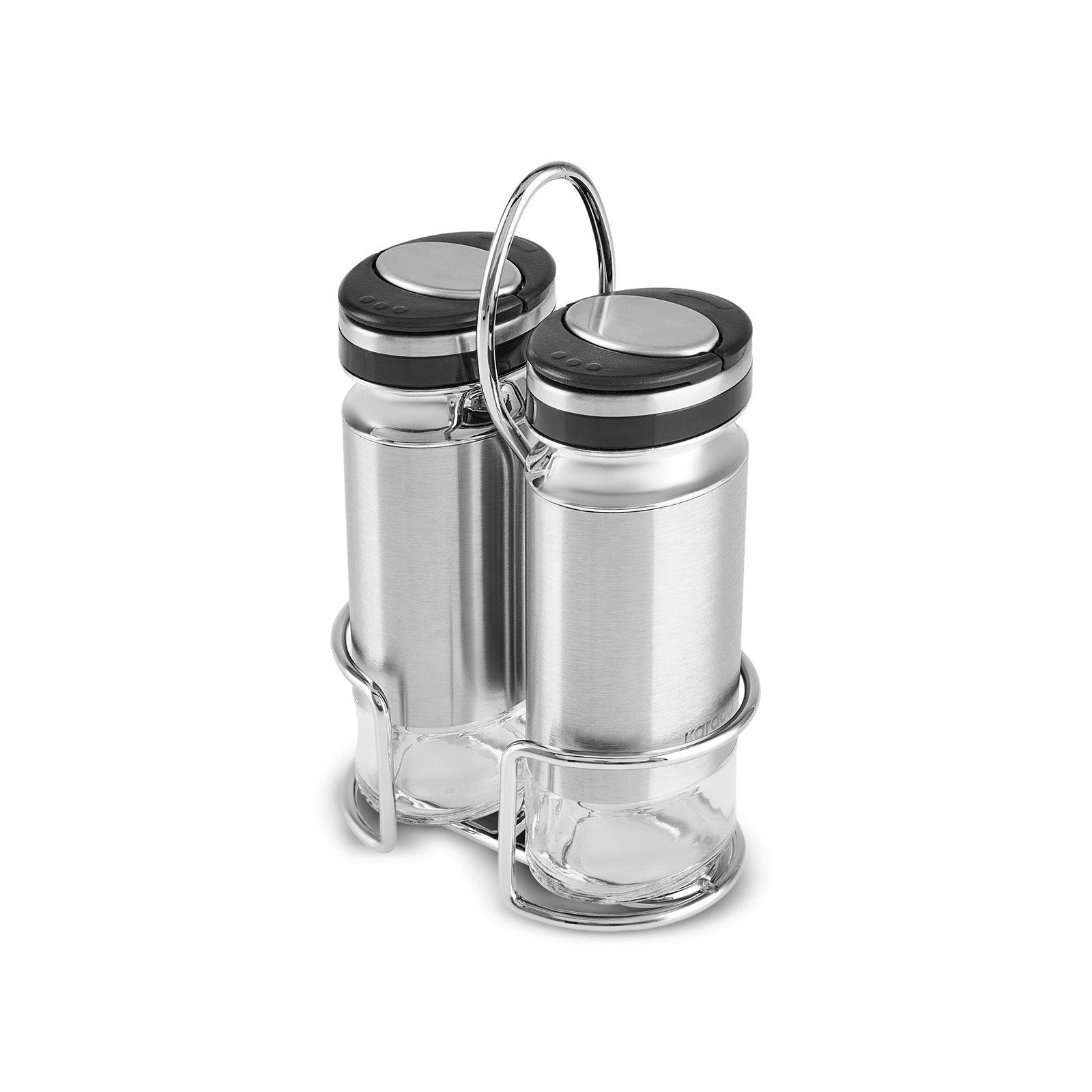 salt＆pepper shakers Karaca Stellum 3-Piece Glass Salt and Pepper Shaker, Inox