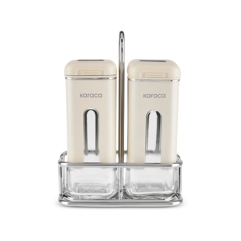 Karaca Luminous 3-Piece Glass Salt and Pepper Shaker, Cream
