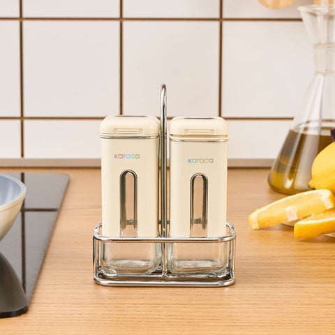 Karaca Luminous 3-Piece Glass Salt and Pepper Shaker, Cream