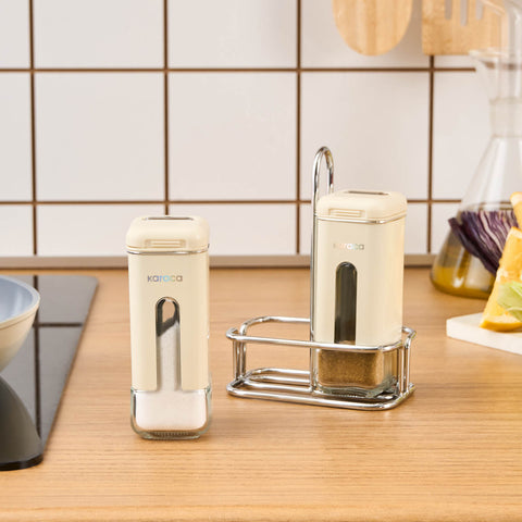 Karaca Luminous 3-Piece Glass Salt and Pepper Shaker, Cream