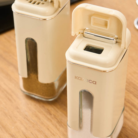 Karaca Luminous 3-Piece Glass Salt and Pepper Shaker, Cream