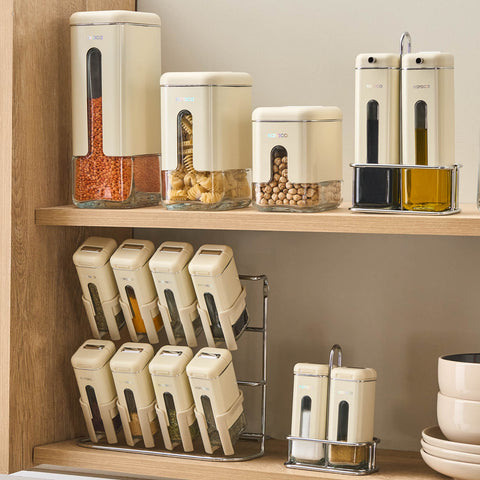 Karaca Luminous 9-Piece Porcelain Spice Jar Set, Cream