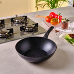 Karaca Aqua Granite Non-Stick Induction Wok Pan, 28cm, Blue