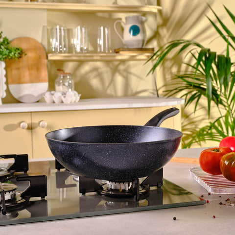 Karaca Aqua Granite Non-Stick Induction Wok Pan, 28cm, Blue