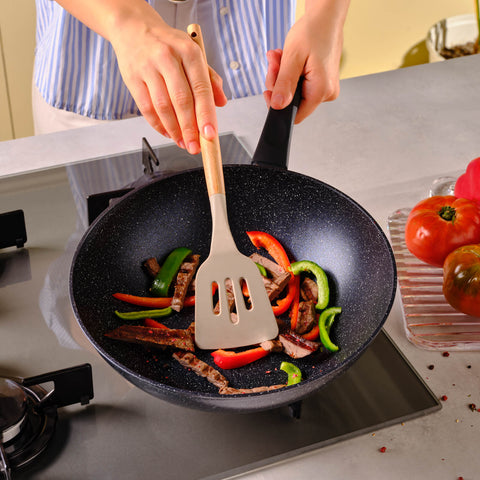 Karaca Aqua Granite Non-Stick Induction Wok Pan, 28cm, Blue