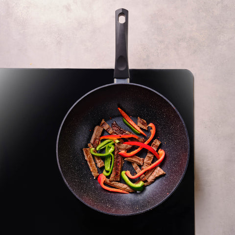 Karaca Aqua Granite Non-Stick Induction Wok Pan, 28cm, Blue