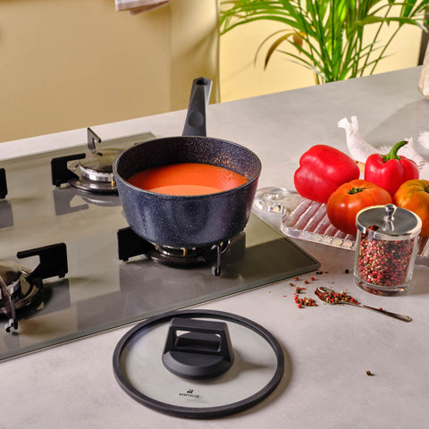Karaca Aqua Granite Non-Stick Induction Saucepan & Lid, 18cm, Blue