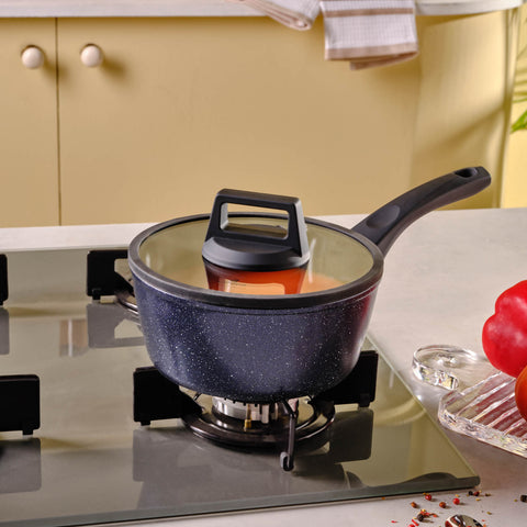 Karaca Aqua Granite Non-Stick Induction Saucepan & Lid, 18cm, Blue