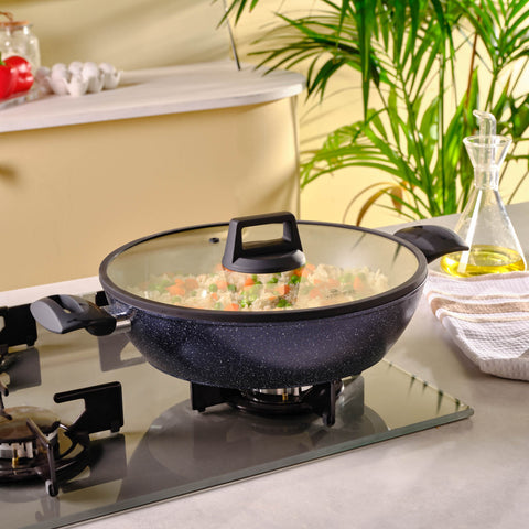 Karaca Aqua Granite Non-Stick Induction Shallow Casserole, 30m, Blue