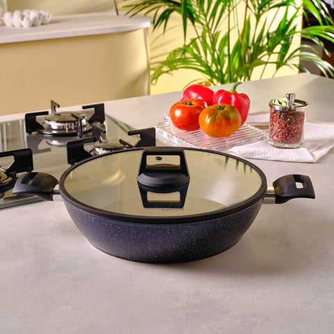 Karaca Aqua Granite Non-Stick Induction Shallow Casserole, 30m, Blue