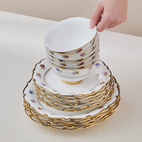 Karaca Royal Bone China Diana 55-Piece Dinner Set for 12 People, Gold