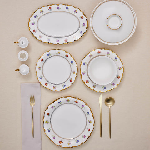 Karaca Royal Bone China Diana 55-Piece Dinner Set for 12 People, Gold