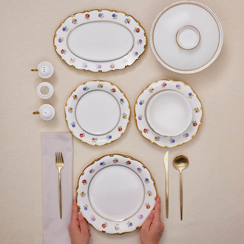 Karaca Royal Bone China Diana 55-Piece Dinner Set for 12 People, Gold