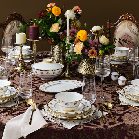 Karaca Royal Bone China Diana 55-Piece Dinner Set for 12 People, Gold
