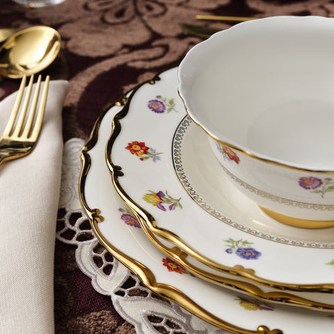 Karaca Royal Bone China Diana 55-Piece Dinner Set for 12 People, Gold