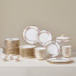 Karaca Royal Bone China Elizabeth 55-Piece Dinner Set for 12 People, Gold