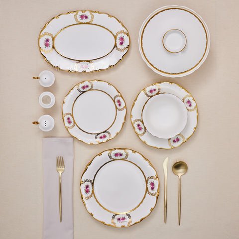Karaca Royal Bone China Elizabeth 55-Piece Dinner Set for 12 People, Gold