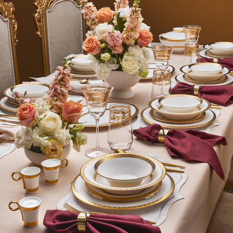 Karaca Royal Bone China Victoria 55-Piece Dinner Set for 12 People, Gold