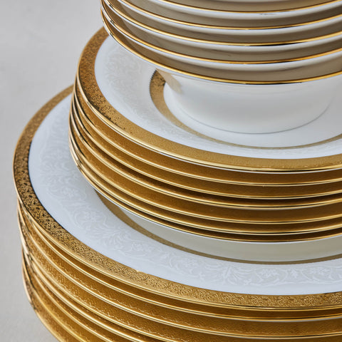 Karaca Royal Bone China Victoria 55-Piece Dinner Set for 12 People, Gold