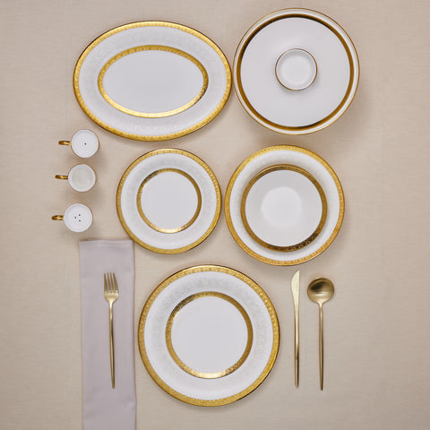 Karaca Royal Bone China Victoria 55-Piece Dinner Set for 12 People, Gold