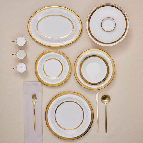Karaca Royal Bone China Charlotte 55-Piece Dinner Set for 12 People, Gold