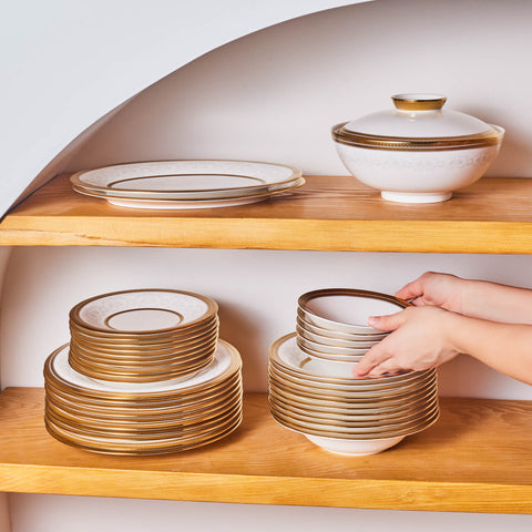 Karaca Royal Bone China Charlotte 55-Piece Dinner Set for 12 People, Gold