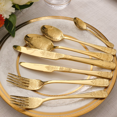 Karaca Royal Bone China Charlotte 55-Piece Dinner Set for 12 People, Gold