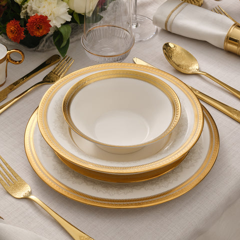 Karaca Royal Bone China Charlotte 55-Piece Dinner Set for 12 People, Gold