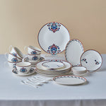 Karaca Forever Bone China Nakkaş 32-Piece Tea & Serving Set for 6 People, Multicolour