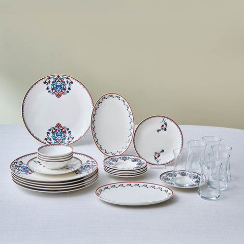 Karaca Forever Bone China Nakkaş 32-Piece Tea &amp; Serving Set for 6 People, Multicolour
