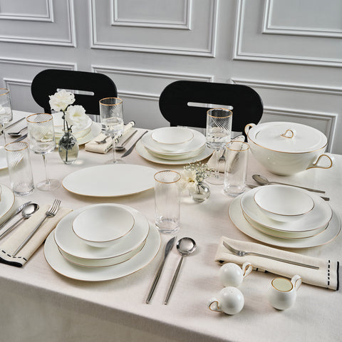 Karaca Fine Pearl Extra Chanak 55-Piece Dinner Set for 12 People, Gold