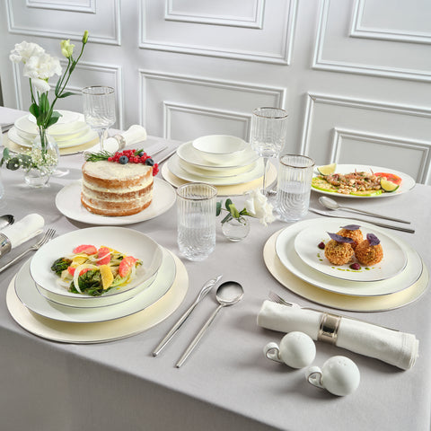 Karaca Fine Pearl Extra Chanak 55-Piece Dinner Set for 12 People, Platin