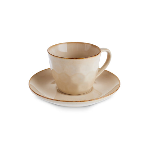 Karaca Aria Reactive Glaze Tea Cup and Saucer, 230ml, Beige