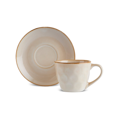 Karaca Aria Reactive Glaze Tea Cup and Saucer, 230ml, Beige