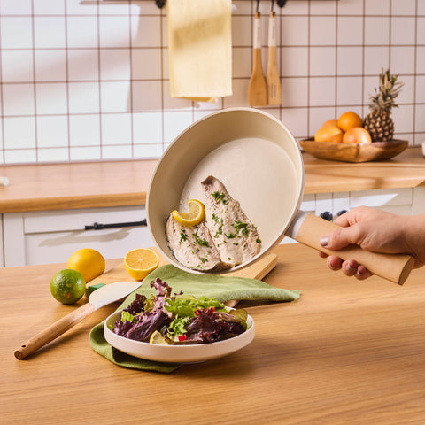 Karaca Swiss Crystal Almond Cream 12-Piece Non-Stick Induction Ceramic Cookware Set, Cream