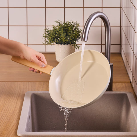 Karaca Swiss Crystal Almond Cream 12-Piece Non-Stick Induction Ceramic Cookware Set, Cream