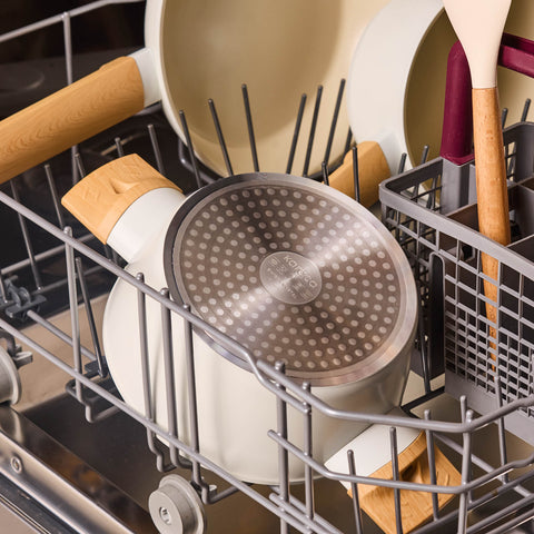 Karaca Swiss Crystal Almond Cream 12-Piece Non-Stick Induction Ceramic Cookware Set, Cream