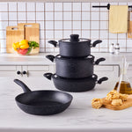 Karaca Nebula Granite 7-Piece Non-Stick Induction Cookware Set, Black